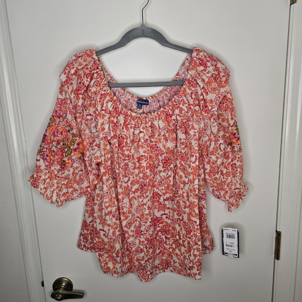 Democracy NWT Floral Orange/Pink Women's Top 2X